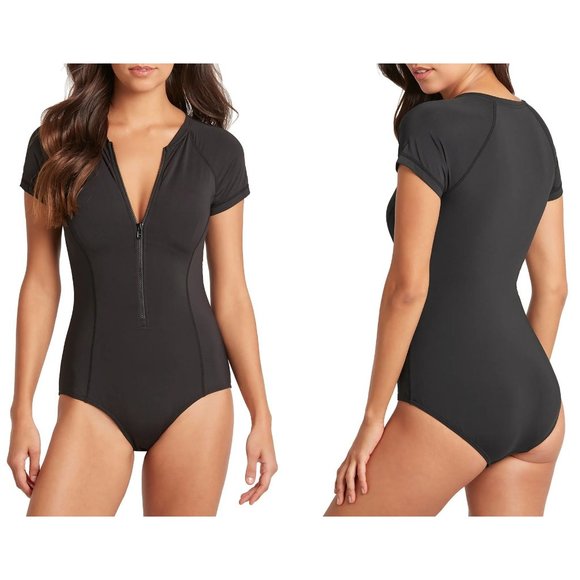 SEA LEVEL Other - NWT SEA LEVEL Multifit Front Zip One-Piece Short Sleeve Swimsuit Black MSRP$114